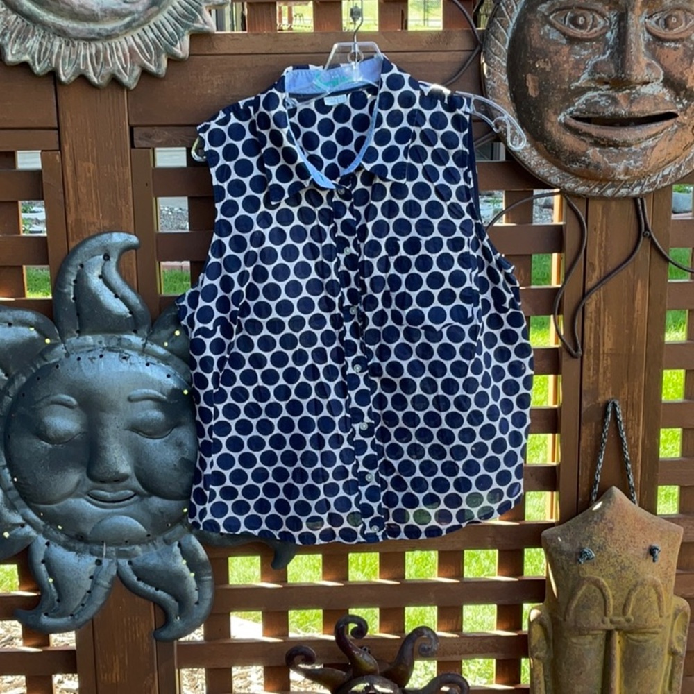 Boden Navy White Polka Dot Sleeveless Blouse US14